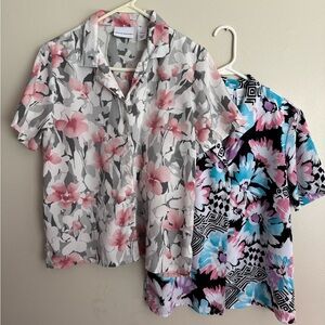 Alfred Dunner Pink Gray Floral Blouse Lot of 2
